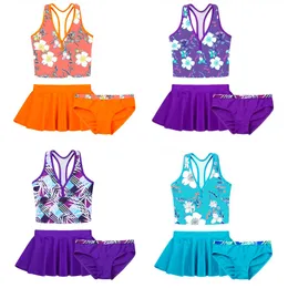 One-Pieces Kids Girls Child Bikini Set Swimwear Beachwear Outfits Floral Printed Swimsuit Swimwear Bathing Suit Set Tops with Bottoms Skirt