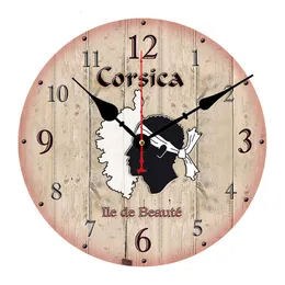 Wall Clocks Silent Non-Ticking Wooden Decorative Round Wooden Wall Clock Quality Quartz Vintage Rustic Country Alsace Corsica Wall Clocks 230310
