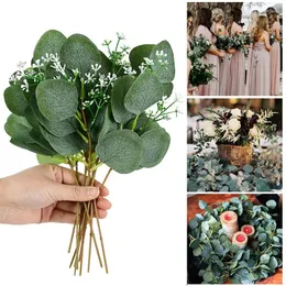 Decorative Flowers 5pcs Artificial Eucalyptus Leaves Branch Green Eucalipto Leaf Fake Plant Flower For Wedding Bride Bouquet DIY Party