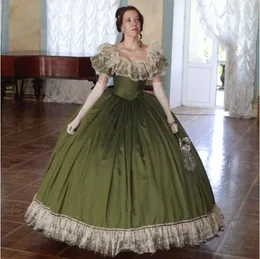 Vestidos de baile verde de caçadores vitorianos Princesa do ombro Cosplay Scarlett Guerra Civil Civil Belle Lace-up Dress