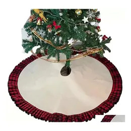 Juldekorationer sublimeringsträd kjol med rufsed kant säckväv linne träd dekoration dag hem dekor xmas semester rra