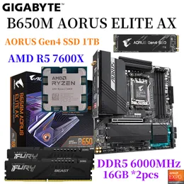 기가 바이트 B650M 아오루스 엘리트 도끼 마더 보드 AMD Ryzen 5 7600X CPU EPRO DDR5 6000MHz 16GB *2PCS RAM AORUS GEN4 1TB SSD COMBO