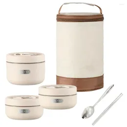 Set di stoviglie Set di contenitori per il pranzo Bento multistrato Contenitore portatile in acciaio inossidabile 304 a prova di perdite con custodia Cucchiaio Bacchette