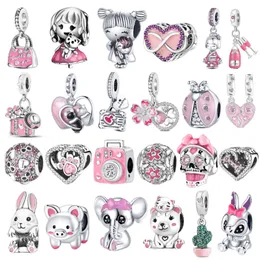 2023 New Pink Charms Plata de Ley 925 Gut Girl Girl Wine Fashion Bag Love Heart Charms Fit Pandora's Bracelet Diy Making Making
