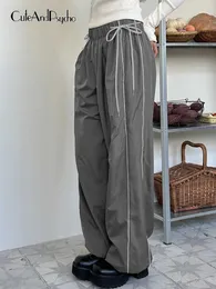 Женские брюки Capris cuteandpsycho упругая талия с брюхами спортивных штатов боковая уличная одежда Y2K 90 -х