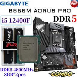 기가 바이트 B660M Aorus Pro Motherboard 콤보 인텔 코어 i5 12400F CPU DDR5 4800MHz 8GB * 2PCS RAM 키트 마이크로 ATX 메인 보드 NEW