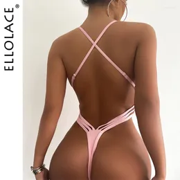 Women's Swimwear Ellolace Monokini Swimsuits Women One-Piece Thong Backless Bikini 2023 Sexy Bathing Suit High Cut Bodysuit Brazilian