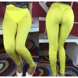 Kobiety dla kobiet Kolor Candy Kolor plus rozmiar Leggingi wysokiej talii Wetlook Seksowne cienkie przezroczyste nogi taniec klubowy erotyczne spodnie Pencil Pants 230310