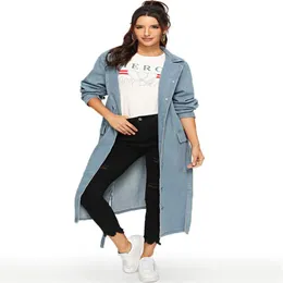 2020 Yeni Kadın Denim Paltolar Vintage Moda Uzun Gündelik Dış Giyim Autunm Trench Coats Windbreak Ayarlanabilir Bel Ceketleri320V