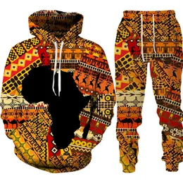 Men S TRACKSUITS FOLK Anpassad 3D Printing Ladies Hoodie Pants Two Piece Loose Long Sleeve Sweatshirt African Ethnic Style Dan Color 230309