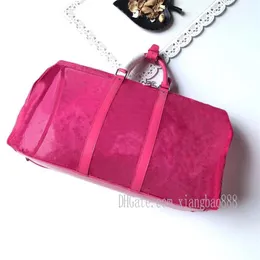-Sell Pink Blue Keepall Bandouliere 50 Bag Duffle Mens 여행 가방 메쉬 직물 꽃 인쇄 고품질 256t