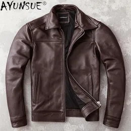 Men's Leather Faux Leather AYUNSUE Men's Real Cowhide jackets Genuine Leather Jacket Men Clothing Autumn Coat Mens Clothes jaqueta couro legitimo masculino 230309