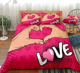 Постилочные наборы Love Heart Set Pink Girls Peedsepe Cover Red Bed Line Cartoon Cartoon Kids Teens Home Textile Bedclothes