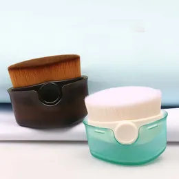 Escova de maquiagem pó de blush pincéis portáteis fundação profissional escova grande base macia de cosméticos com tampa