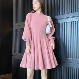 Casual Dresses Autumn Winter Chic Sweater Dress 2022 Korean Fashion Cute Vintage Clothes Downy Soft Warm Vestidos Mujer Pearl Sleeve Y2302