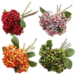 Dekoratif Çiçekler 5 PCS/Paket Yapay Rowan Meyve Buket Simülasyon Meyveleri Yaşam benzeri bitki Noel Ağacı Düğün Partisi Malzemeleri