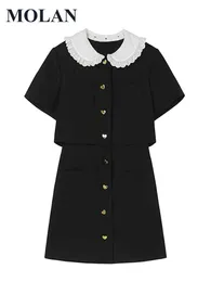 Sukienki swobodne Molan Sweet Woman Shirt Metal Button Modna Letnia szata krótkiego rękawu Kobieta czarny elegancki vestido Y2302