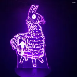Gece Işıkları Alpaca 3D Lamba 7 Renk Uzak LED Işık Lama Yamama Paraşütü Masa Bebek Çocuklar Doğum Günü Noel Hediyeleri Oyuncak