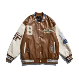 Herrjackor män varsity pu läder basebolljacka män kvinnor vintage broderi bokstäver lapptäcke college rockar hip hop bombare kappa unisex 230310