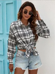 Women's Blouses Autumn Women Six Color Vintage Loose Plaid Casual Shirts Long Sleeve Blouse With Button Outwear Clothing Top