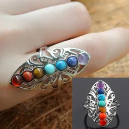 Wedding Rings Fashion Thumb Jewelry Adjustable 7 Chakra Reiki Gem Ring Healing Hollow Stone Silver Plated