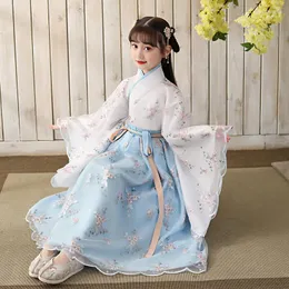 Abbigliamento etnico Le ragazze vestono la principessa cinese di Hanfu per bambini Fata popolare con cintura I bambini ballano i vestiti dell'anno in costume orientale