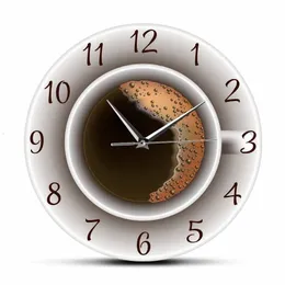 Wall Clocks Cup of Coffee with Foam Decorative Silent Wall Clock Kitchen Decor Coffee Shop Wall Sign Timepiece Cafe Style Wall Watch 230310