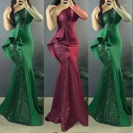 Casual Dresses Off Shoulder Sexy Party Diagonal Collar Evening Women Burgundy Sequins Shinning Wedding Ball Prom Gown Elegant Vestidos