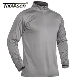 Mens TShirts TACVASEN With Zipper Pocket Long Sleeve Tshirts Tactical 14 Zip Collar Shirts Quick Dry Military Army Tops Man 230310