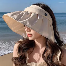 Cappelli a tesa larga Trendy 14 cm Cappello da sole grande per le donne Bordo con volant Design a pieghe Secchio Protezione UV esterna impermeabile Berretto da spiaggia per le vacanze