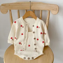 Cardigan Spring Infant Lefant Girl Baby الحياكة التطريز فطر سترة صبي الأطفال من القطن عنيف حمالات