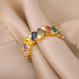 Eheringe Bunte ovale Zirkonöffnung für Frauen Edelstahl Goldfarbe Verstellbarer Ring Goth Ästhetischer Schmuck Geschenk