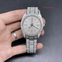 Herrmännen armbandsur All-Ice Diamond Men's Fashion Watch Silver Diamond rostfritt stålklocka högkvalitativa populära klockor