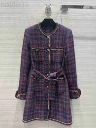 Damen Wollmischungen Designer Milan Runway New Herbst Winter O-Ausschnitt Langarm Plaid Mantel Marke Gleicher Stil Oberbekleidung Tjbo