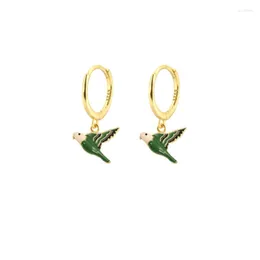 Hoop Earrings Cute Green Enamel Birds Pendant Creativity Dangle Drop For Women Ndividuality Special Ear Rings Jewelry Pendientes 2023