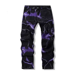 Mens Jeans Vibe Style Lightning Print Tie Dye Men Straight Y2K byxor Hip Hop Vintage Harajuku Women Denim Pants Ropa Hombre 230310