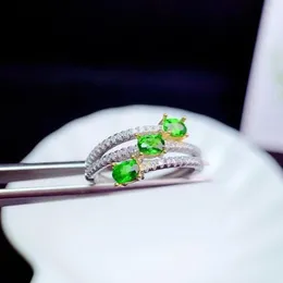 클러스터 반지 Fine Jewelry S925 Sterling Silver Inlaid Natural Diopside Girl Fashion Ring