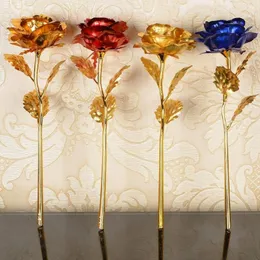 Decorative Flowers Galaxy Rose Eternal 24K Gold Flower Foil Plastic Artificial Roses Valentines Day Gift Beauty Golden For Wedding Decor