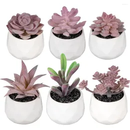 Flores decorativas de 6pcs em vasos