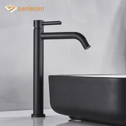 حوض الحمام صنبور Senlesen Matte Black Basin Faucet Huck مثبتة على الطراز الطويل الطول على الطراز البارد الخلاط الخلاط الصنبور Washbasin