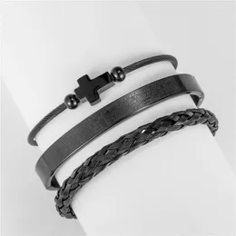 Braccialetti con ciondoli 3 pezzi / set Bracciale rigido da uomo Bracciale aperto in acciaio inossidabile Regalo di compleanno per fidanzato Marito Scrittura romana Braslet incrociato