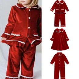 Pyjamas Weihnachten Winter Baby Junge Mädchen Warme Familie Pyjamas Sets Rot Golden Velevt Kinder Match Pyjamas Kinder Kleid Kleidung Kleinkind pjs 230310