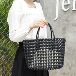 Summer Woven Handbag Ins Leisure Vegetable Basket Canvas Mother and Son Bag Net Red Fashion Hollow Out Beach Bag Girl 230310