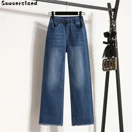 Kvinnors jeans klassiska överdimensionerade 4xl baggy wide ben jeans blekt koreanska vaqueros kvinnor denim ankellängd byxor elastiska hög midja pantaloner 230310