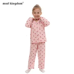 Pyjamas Mudkingdom Strawberry Girls Pyjamas Set spets krage långärmad bomullsbarn pjs outfit för tjej sömnkläder barn hemkläder 230310