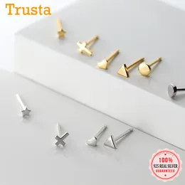 Stud Earrings Trustdavis Real 925 Sterling Silver Fashion MIni Triangle Heart Star Cross Round For Women Kid Girls Jewelry ED395