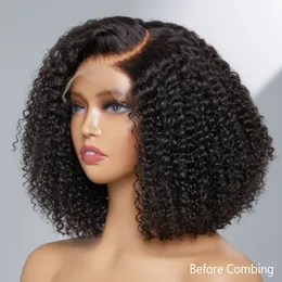 250% Jerry Curly Human Hair Wigs 13x4 HD 여성용 투명 레이스 전면 가발 밥 스타일 4x4 클로저 가발 사전 플러크 풀 엔드