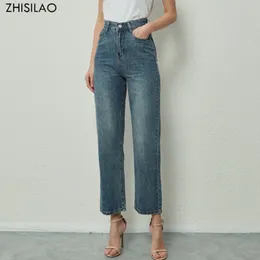 Jeans feminino zhisilao moda alta cintura perna larga jeans reto mulheres namorado vintage calça jeans de jeans básicos 230310