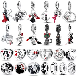 Pandora S925 Pure Silver Black and Red Charm Waltz Dance Pendant Suitable for Bracelet DIY Fashion Jewelry 1