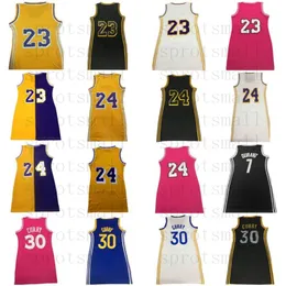 Dikişli 30 Stephen Curry Kadın Basketbol Formaları 7 Kevin Durant 23 24 Siyah Pembe Sarı Beyaz Mavi Sarı Kadın Seksi Elbise